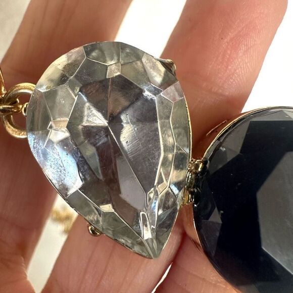 J.Crew black and rhinestone gold tone statement necklace - Picture 7 of 9